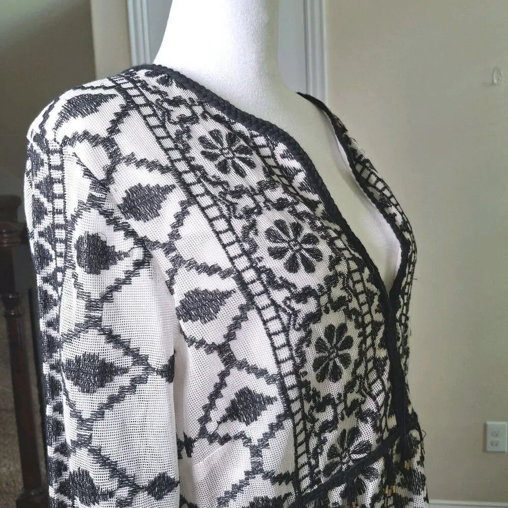 Revolve Antik Batik Dress Black White M Embroidered Tassel Boho Romantic Goth